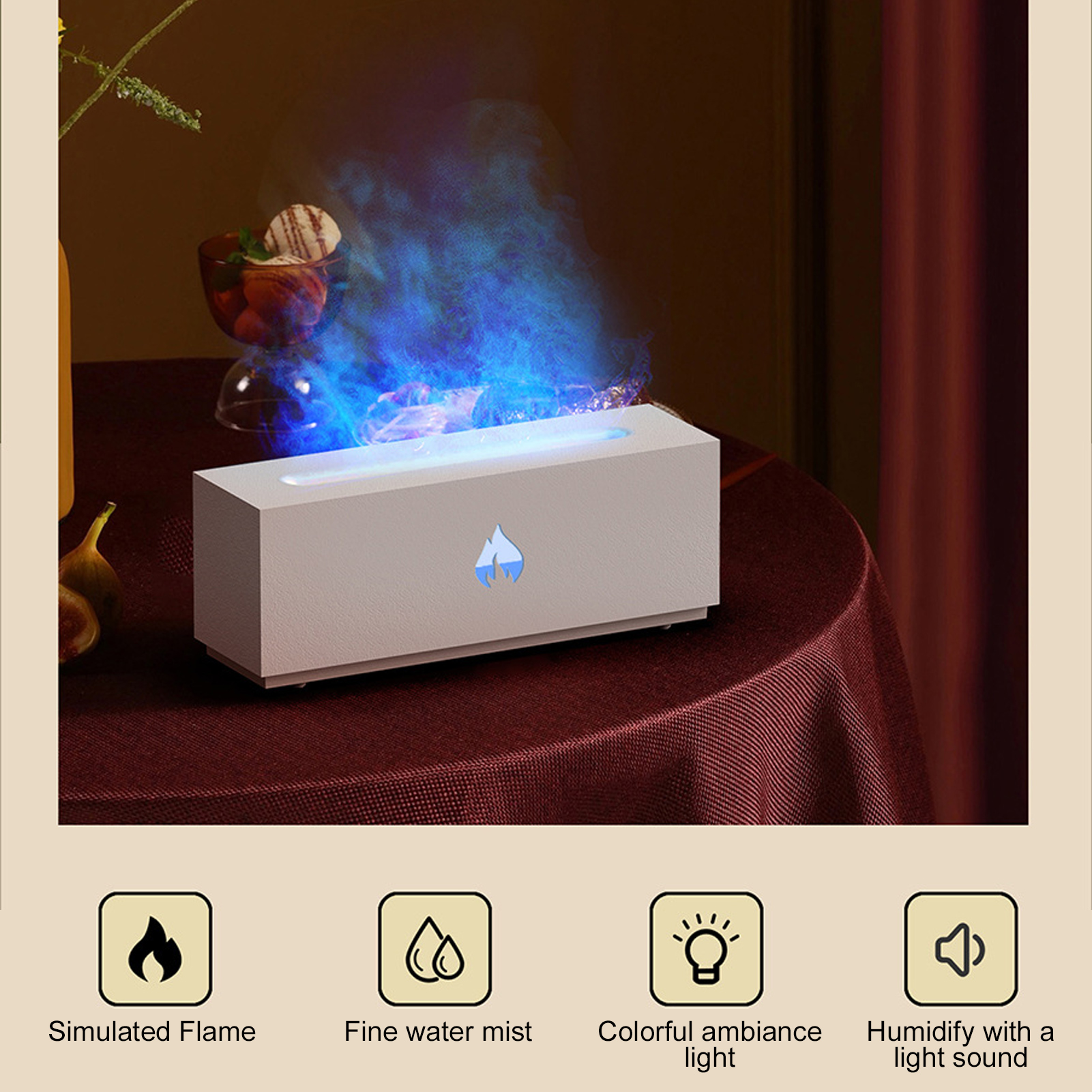 Ngọn lửa Tấm khuếch tán không khí 3D lò sưởi xuất hiện im lặng chạy ngọn lửa Máy làm ẩm không khí tỏa hương khu vực rộng lớn phun cho phòng khách (màu đen)