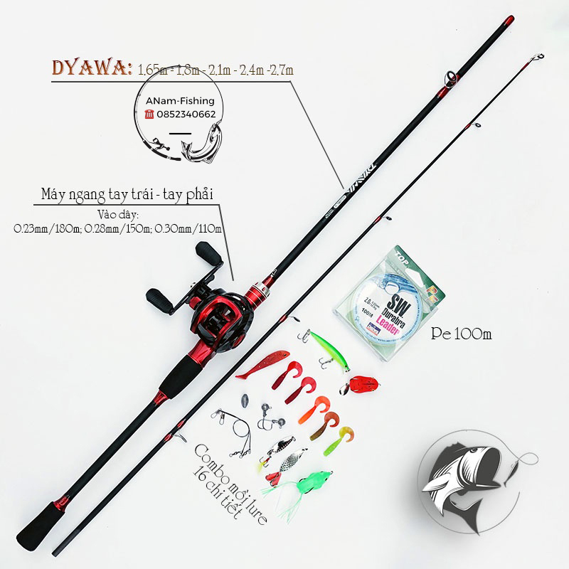 Bộ cần câu lure máy ngang tặng kèm dây câu và hộp mồi ANam-Fishing