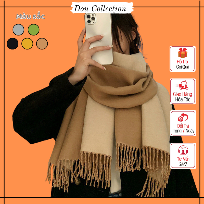 Khăn len trơn unisex nam nữ, Khăn cashmere choàng cổ phối tua rua basic thời trang thu đông - Mã LN139