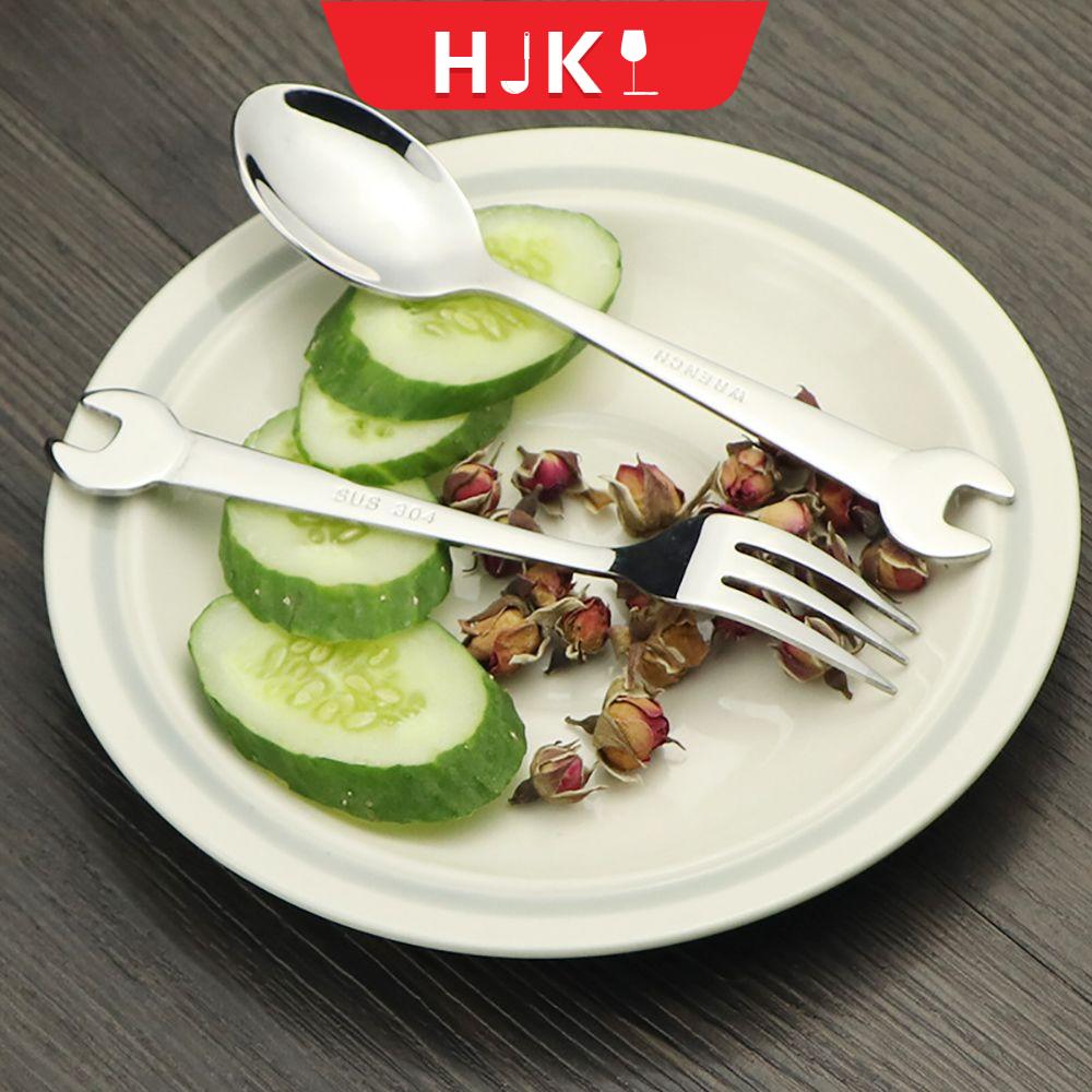 HJKL Chất lượng Bạc Mép mịn Đánh bóng  kính Muỗng cà phê Hình cờ lê Bộ đồ ăn Phụ kiện nhà bếp Dao kéo tại nhà Muỗng ăn tối