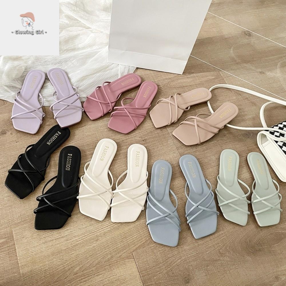 DFHRE Da PU Giày mũi vuông Đế mềm Thoải mái Dép mùa hè Thường ngày Không trượt Dép phẳng Bãi biển