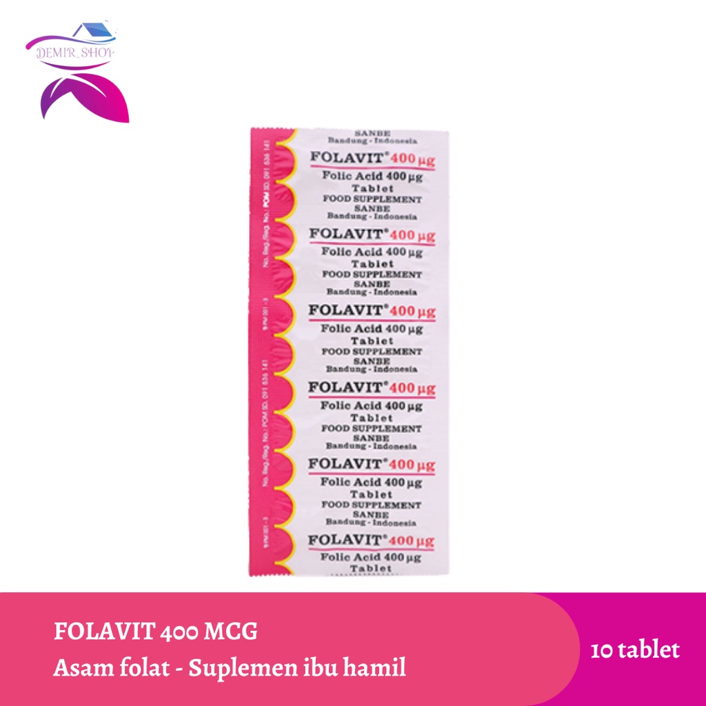 Folavit 400 mcg 1 Strip 10 Tablet / Suplemen Kehamilan Asam Folat / Suplemen Promil