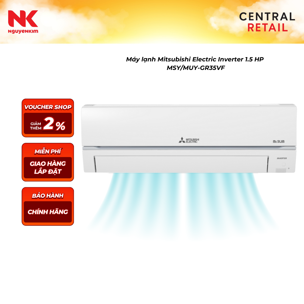 (MIỄN PHÍ LẮP ĐẶT) Máy lạnh Mitsubishi Electric Inverter 1.5 HP MSY/MUY-GR35VF