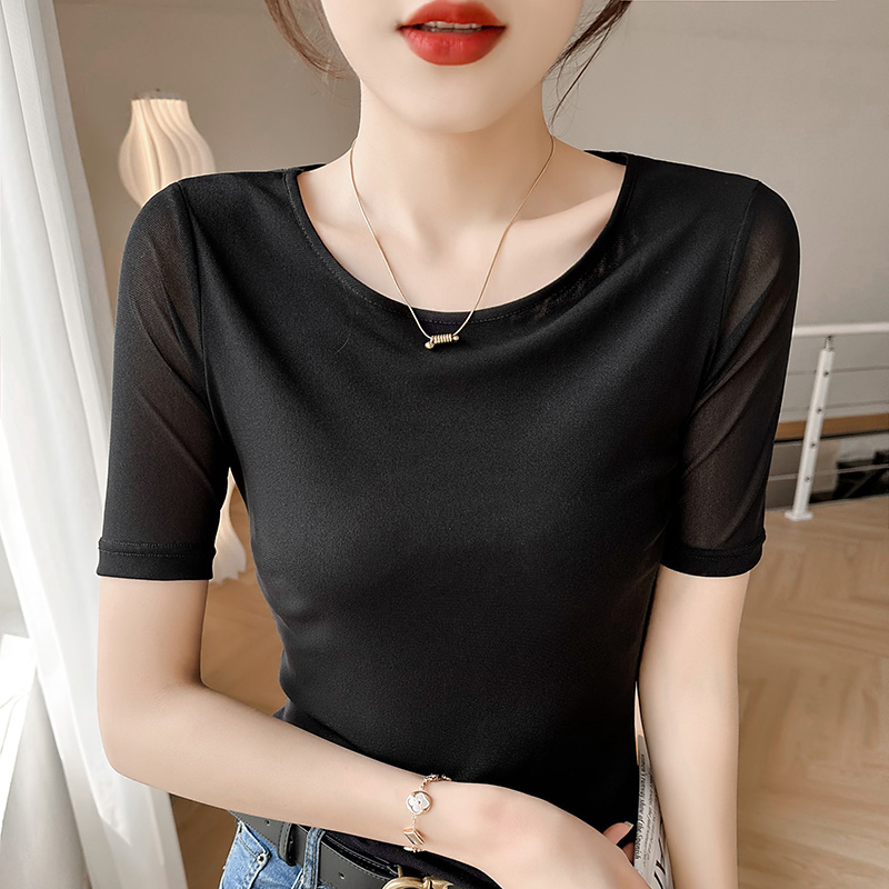 Xiu12023 Phụ Nữ Của Mùa Hè Hàn Quốc Lụa Pháp Sexy V Cổ Ngắn Tay Áo Mỏng Phù Hợp Thoải Mái Hàng Đầu Vòng Cổ Đa Năng Mỏng T-shirtc11-58