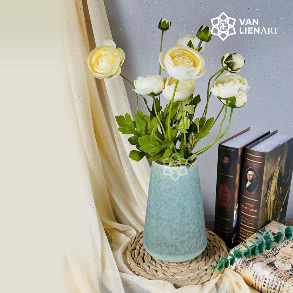 Set bình gốm - lọ hoa mini cắm hoa men xanh ngọc gốm sứ Bát Tràng đồ decor nội thất | Vạn Liên Art