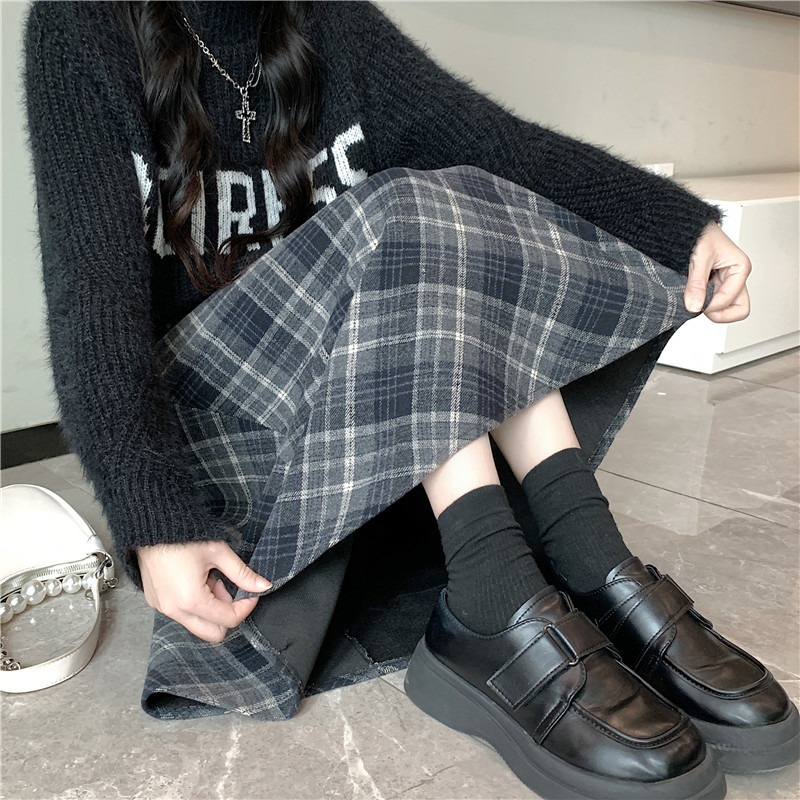 Chân Váy Nữ - Chân Váy Dài Dạ Kẻ Caro Chữ A Đuôi Cá Vintage Thiết Kế Thoải Mái Kiểu Dáng Thời Trang 