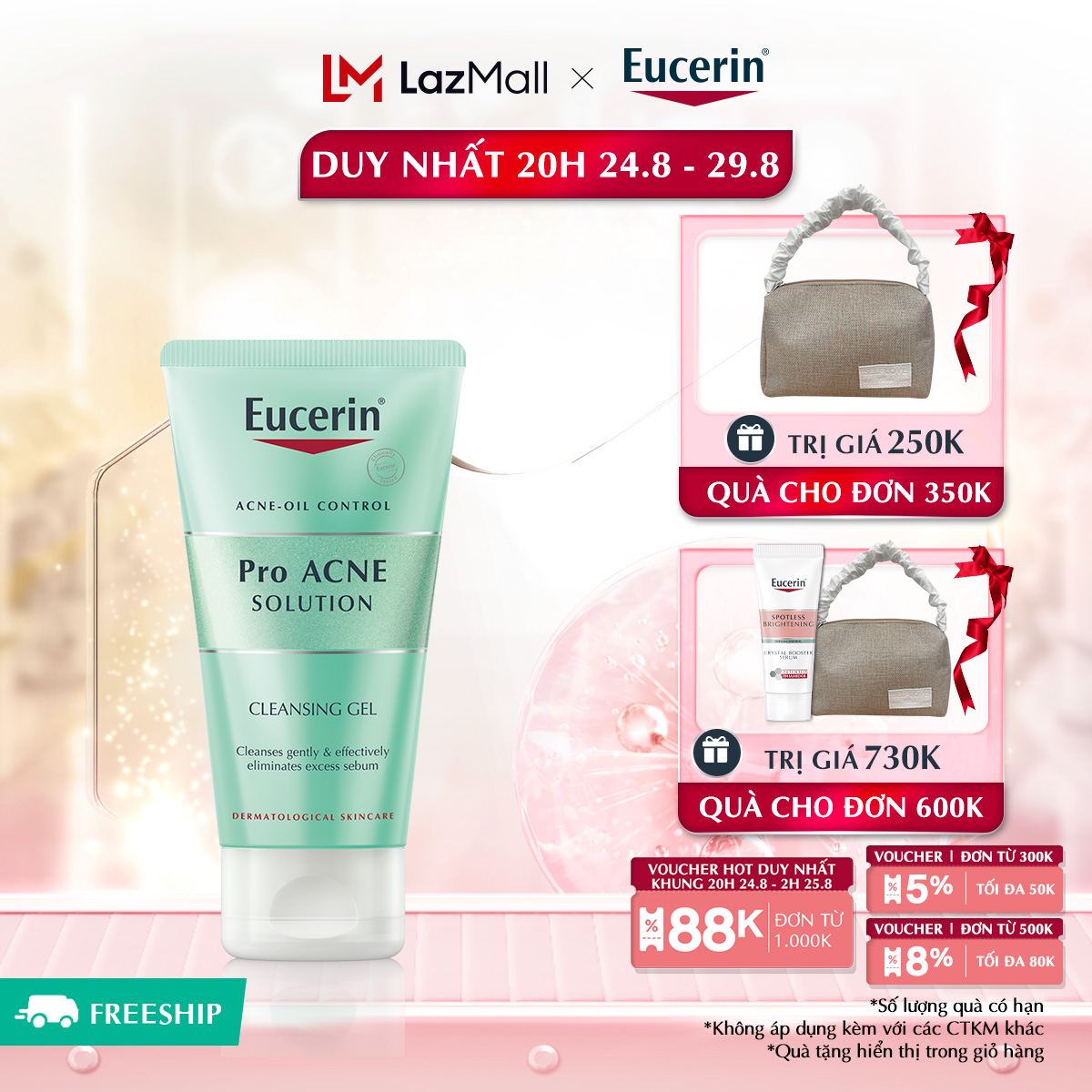 Gel rửa mặt cho da nhờn mụn eucerin pro acne cleansing gel 75ml
