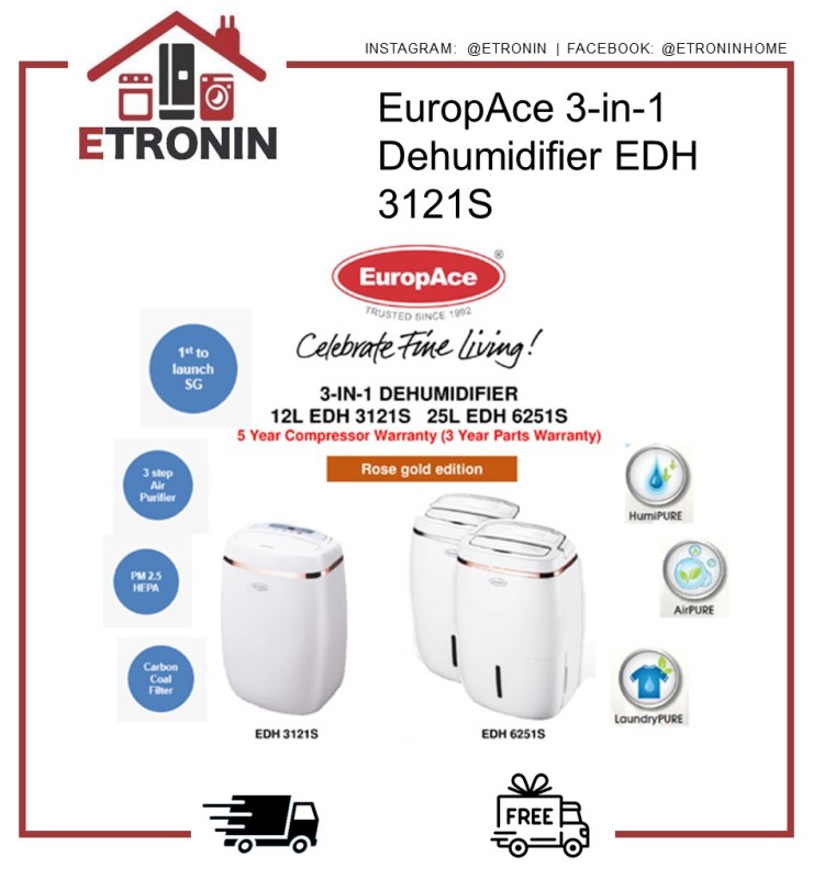 EuropAce 3-in-1 Dehumidifier EDH 3121S Singapore