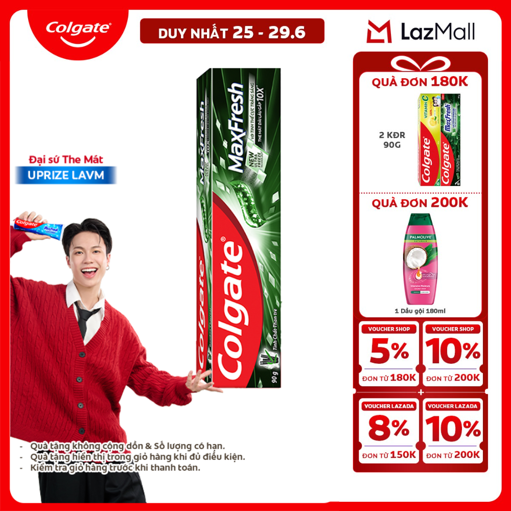 [Chỉ 25-29.6_X2 Voucher giảm đến 20%] Kem đánh răng Colgate Maxfresh Bamboo Charcoal the mát dài lâu với tinh chất than tre làm trắng răng 90g
