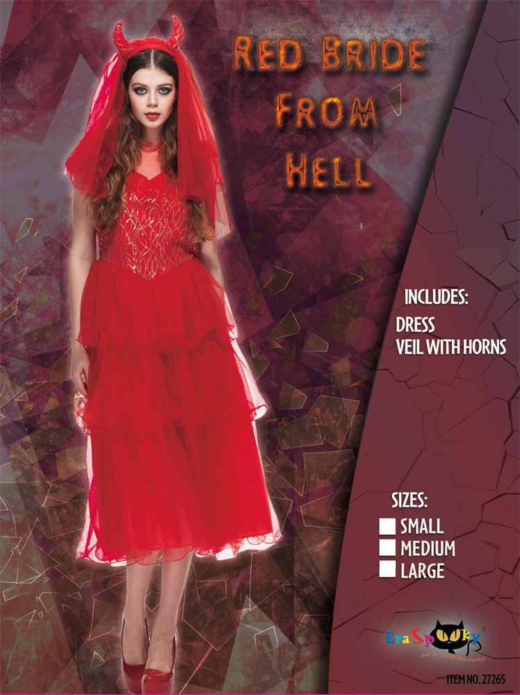 Smiffys Grave Yard Bride Kostüm – Rotes Kleid Mit Schleier-Kopfband, Halloween/Veranstaltung, Für Erwachsene