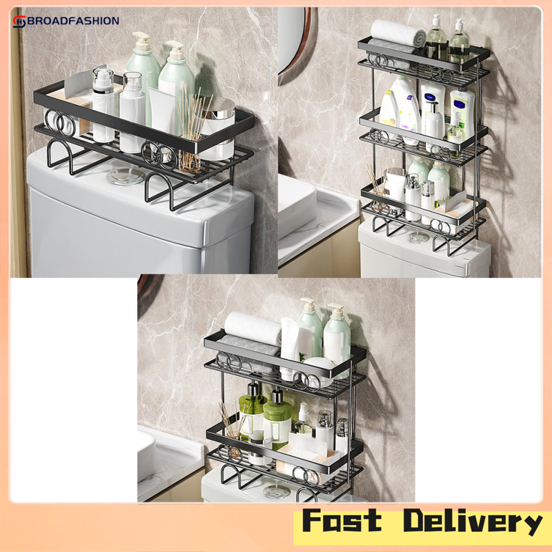 Broadfashion Over The Toilet Storage Shelf, 1-Tier/2-Tier/3-Tier Large Capacity Bathroom Storage Organizer, Punch-Free Metal Home Storage Rack With No Drill Adhesive Hook ราคา 580 บาท*ส่งฟรี
