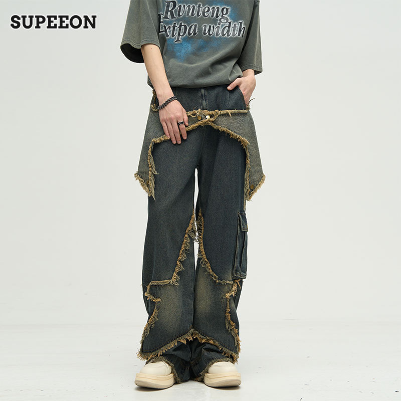 SUPEEON Men s European and American high street style star patch straight