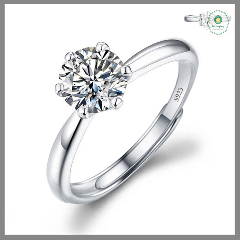 [Jettingbuy] nhẫn đeo tay đính hôn Moissanite bán chạy Nhẫn hở đính kim cương cho phụ nữ 925 Bạc Hứa hẹn nhẫn có thể điều chỉnh cưới Đồ trang sức tinh xảo