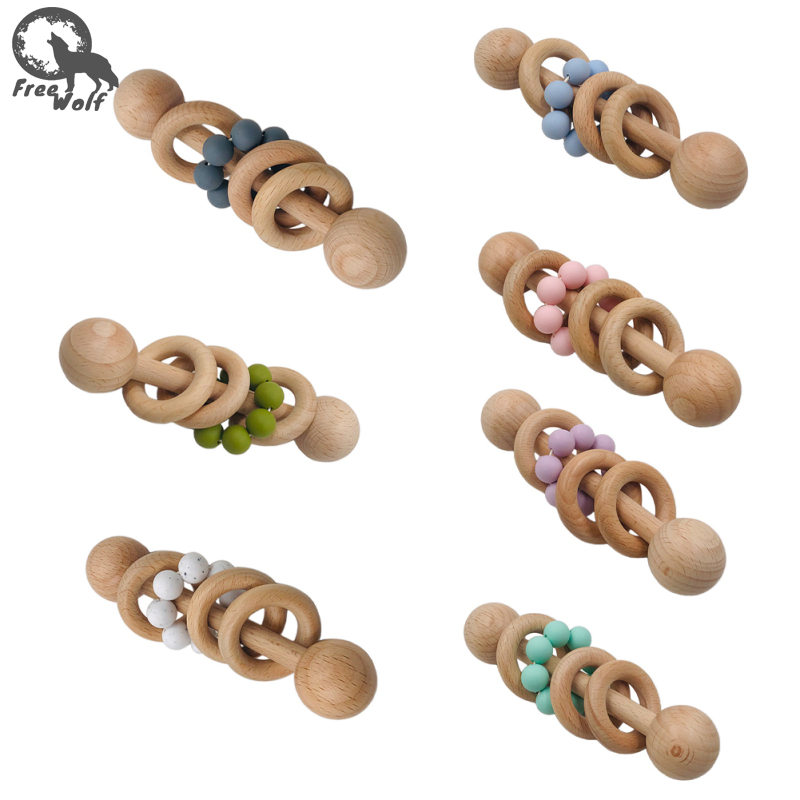 Bé lúc lắc bằng gỗ đồ chơi hạt Silicone Vòng nhai mọc răng nắm đồ chơi nhẹ nhàng cho quà tặng sinh nhật nam nữ