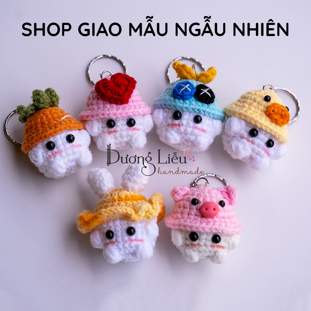Móc khóa bé nấm mini đội mũ bằng len móc tay handmade siêu dễ thương