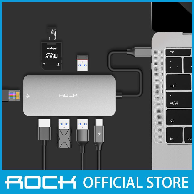 Rock Type-C to HDMI+RJ45+USB3.0+SD&TF Card Reader+PD Hub RCB0634