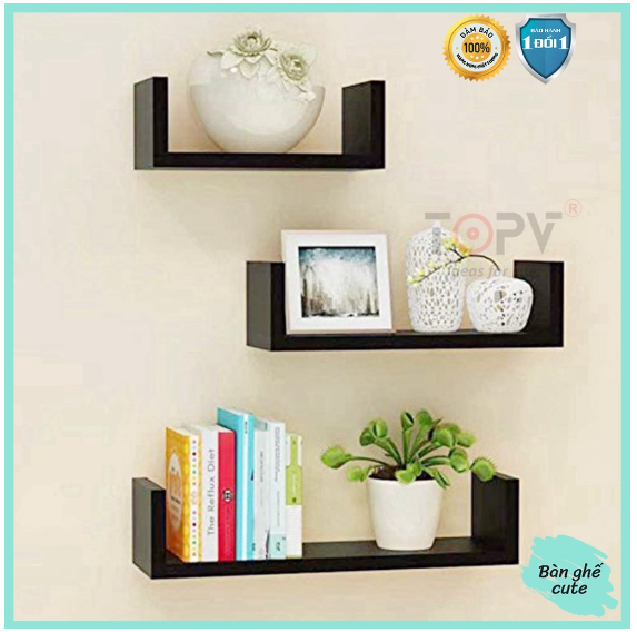 LZD Kệ sách treo tường kiêm kệ decor chữ U giá sách gỗ tủ để đựng đỡ kê vở cho bé nhỏ mini giá rẻ tr