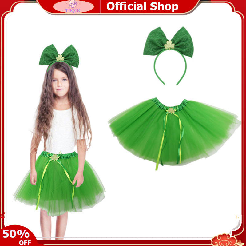 TEQIN toy new Women Green Tutu Skirt Set With Headband And Irish Sash Costume Accessories Set Sequin Shamrock For St. Patrick's Day ราคา 149 บาท*ส่งฟรี