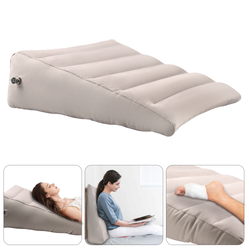 Gối kê bơm hơi, giường nêm cho tựa lưng ngủ ngồi đọc sách và thẳng đứng ngủ, xách tay Trọng lượng nhẹ gối cho trở lại chân độ cao (Màu Xám)