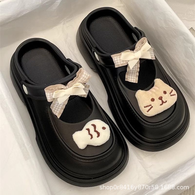 Lilyshoes Xăng đan nữ Xăng đan nữ đế dày dễ thương ngọt ngào mùa hè nơ Mary Jane Giày đơn thời trang Xăng đan bít mũi mặc ngoài mới 2024
