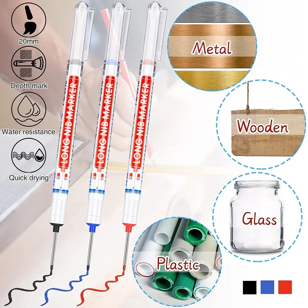 6/3/1pcs Multipurpose Marker Pen Long Nib Marker Black Red Blue Quick-Drying Carpenter Ink Marker Pens