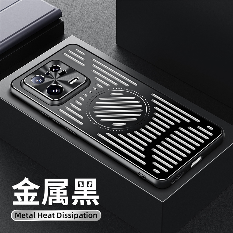 Bằng thép không gỉ sang trọng kim loại tản nhiệt Ốp bảo vệ cho Xiaomi 14 Pro 13 12t Redmi K60 Pro k70e K50 siêu POCO F5 Pro Hợp kim nhôm thoáng khí MagSafe sạc không dây chống sốc