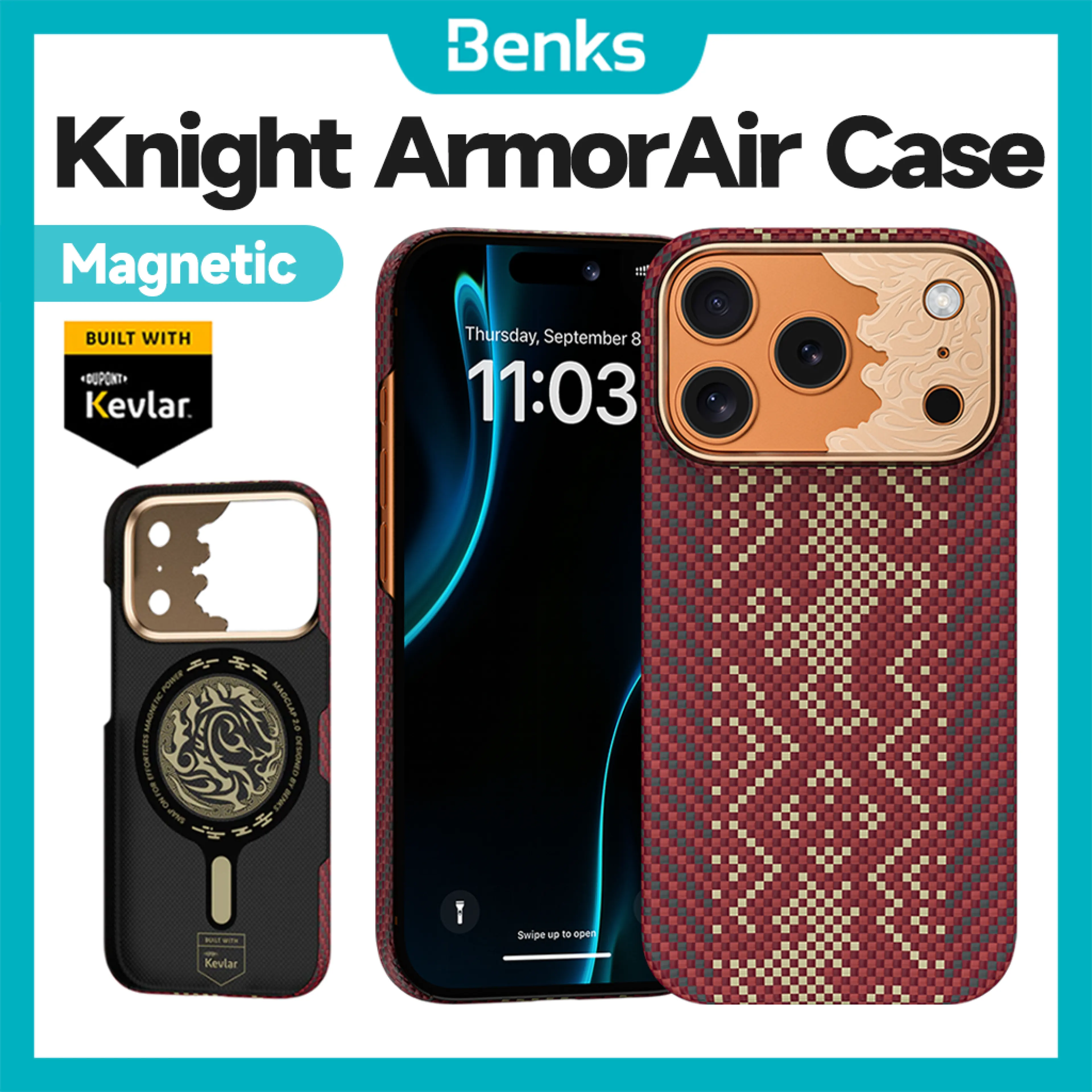 Benks Edition Magnetic Knight ArmorAir Case Built with Kevlar for IPhone 17 Pro Max Aramid Fiber New Year Red Ultra Slim & Lightweight Minimalist Casing
