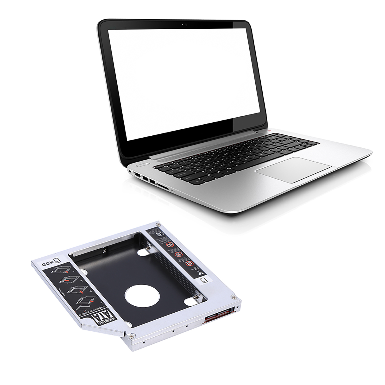Smate eryue 12.7mm Vỏ đựng ổ SSD nhôm cho Máy Tính Xách Tay Khởi động kép tiếng ồn hấp thụ cho 2.5 inch ổ cứng CDROM Ổ đĩa quang giao diện-13 Pin Bộ chuyển đổi SSD