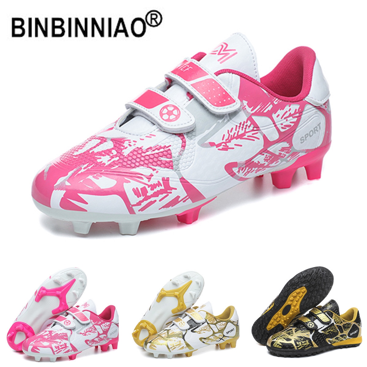 Binbinbinniao Kích thước 28-38 Turf Giày bóng đá nam nữ Sneakers Giày bóng đá nguyên bản Ag TF trẻ em giày bóng đá Giày luyện tập