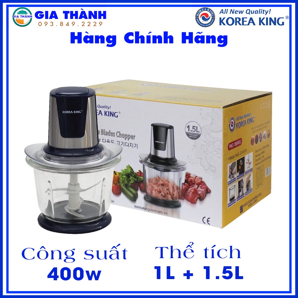 Máy xay thịt 1Lit, 1.5Lit Công suất 400w Chính hãng Korea King, Xay đa năng mọi loại thịt, gia vị hành tỏi ớt.