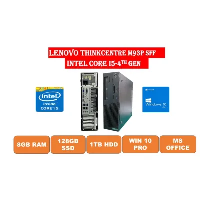 LENOVO THINKCENTRE M93p DESKTOP i5-4th Gen 8GB RAM 128GB SSD (OS installed) 1TB HDD (Extra storage)/2GB AMD GPU, WINDOWS 10 PRO/ Ms Office,Free WIFI Dongle(Refurbished)