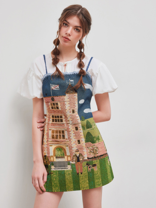Cider Square Neckline Oil Painting Lace Mini Dress ราคา 1,233 บาท*ส่งฟรี