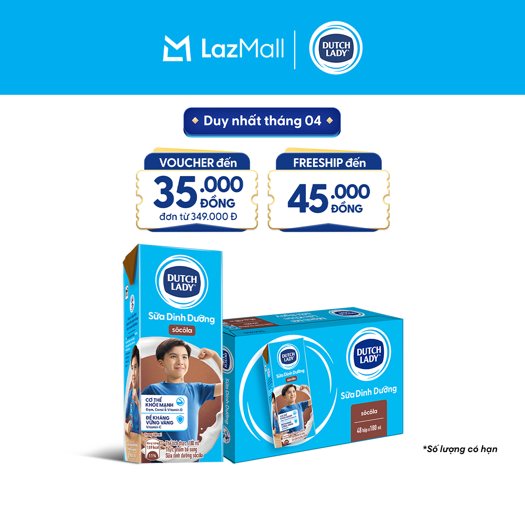 Thùng 48 Hộp Sữa Dinh Dưỡng Dutch Lady Cô Gái Hà Lan Hương Socola 180ml (48x180ml)