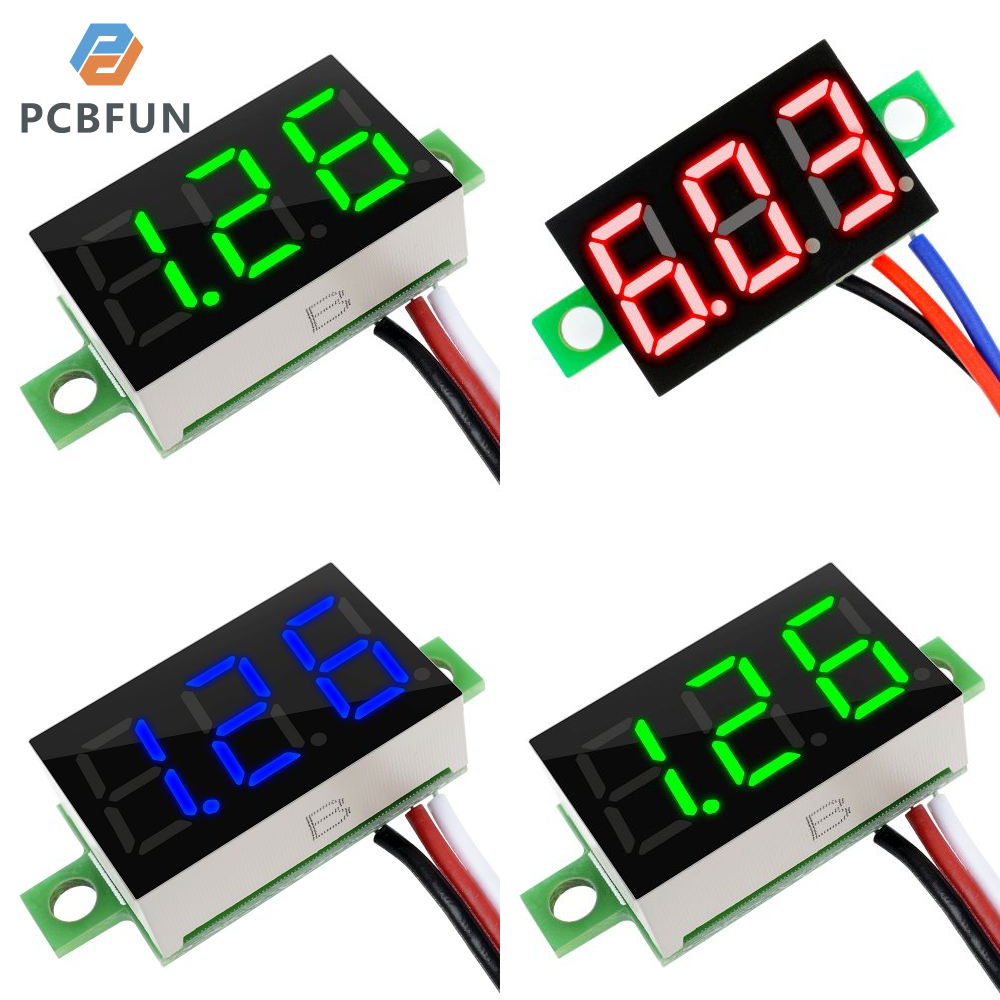 Pcbfun dc hiển thị điện áp mini vôn kế kỹ thuật số 0.36 inch ba dây dc dc 0-30v vôn kế kỹ thuật số máy đo điện áp kế vôn kế