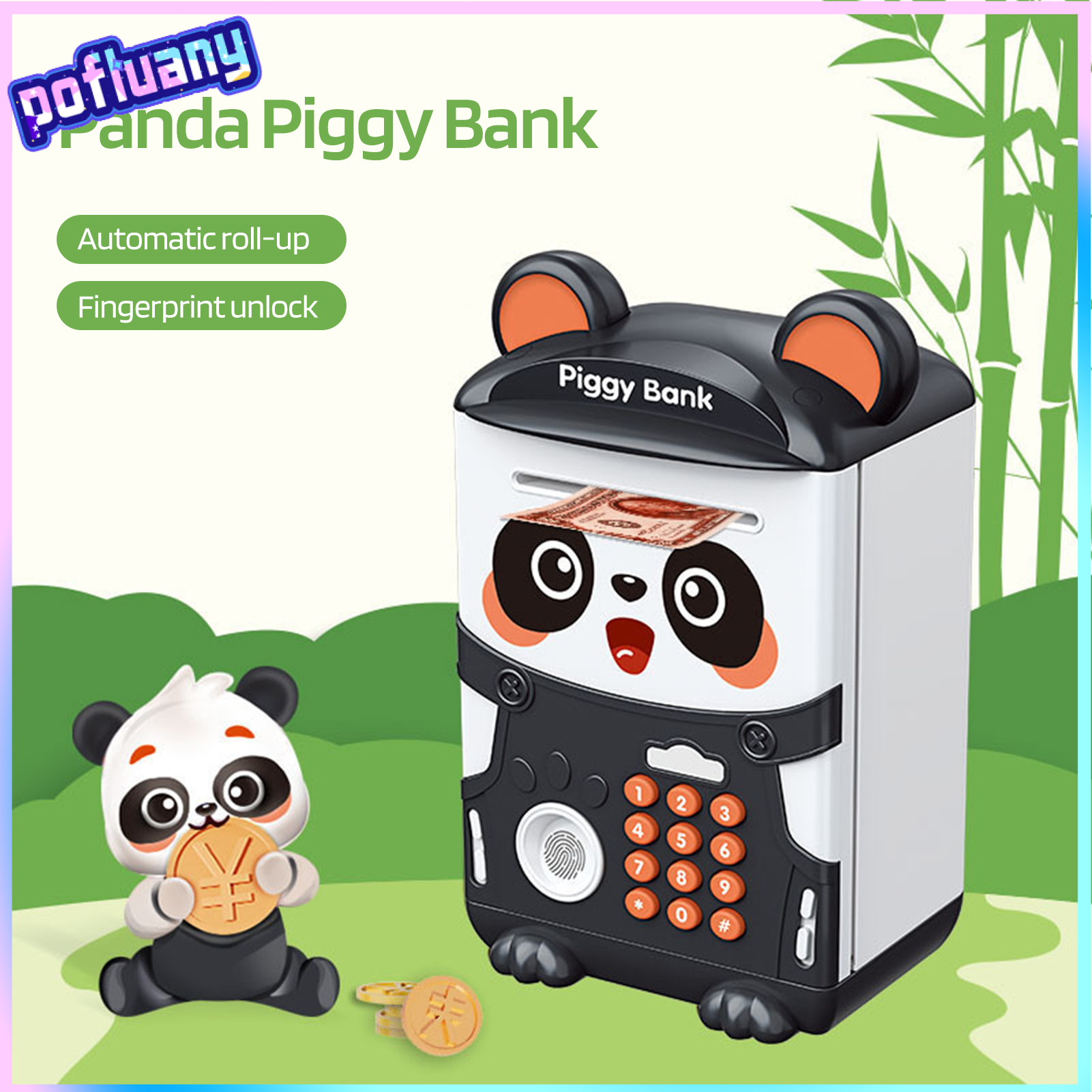 Kids Panda Piggy Bank Auto-Roll Password Fingerprint Unlocking Battery Operated Electric Coin Cash ATM Machine Boys Girls Birthday Gift ราคา 544 บาท*ส่งฟรี