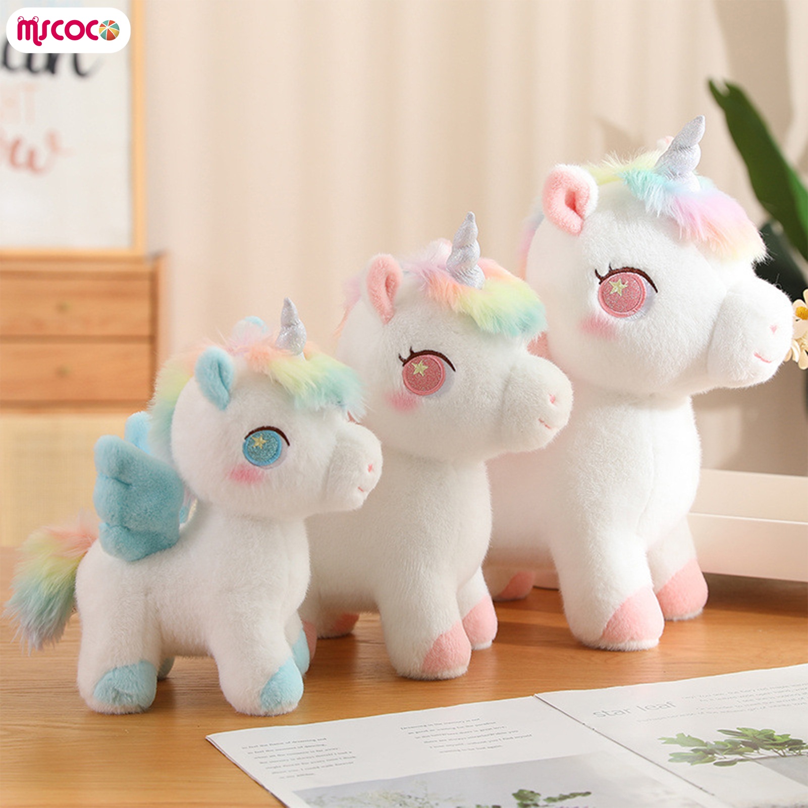 MSCOCO Unicorn Stuffed Toy Decoration Realistic Animal Stuffed Pillows