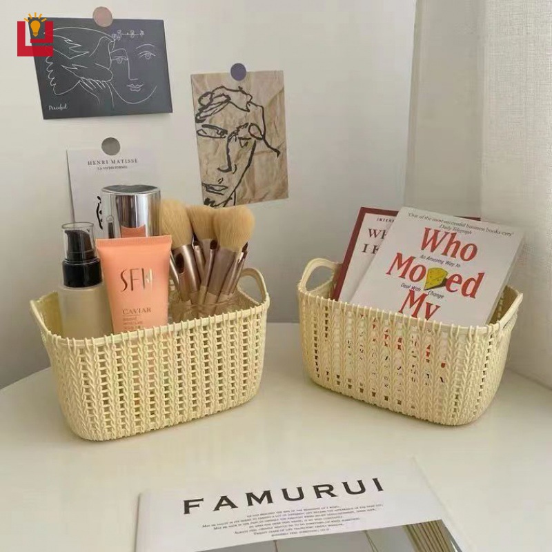 The new imitation rattan desktop storage basket plastic storage basket kitchen basket snack box bathroom bathroom bath storage box - ยี่ห้อ YONUO ราคา 7 บาท*ส่งฟรี