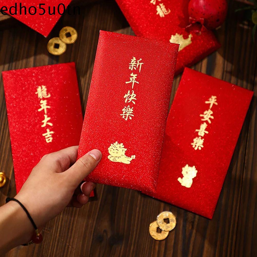 EDHO5 6pcs Mạ vàng Phong bì Đỏ năm mới Bronzing Sáng Tạo Gói màu đỏ năm rồng Ăn mừng Đóng gói màu đỏ Túi tiền Lễ Hội Mùa Xuân Áp lực ngàt phổ thông