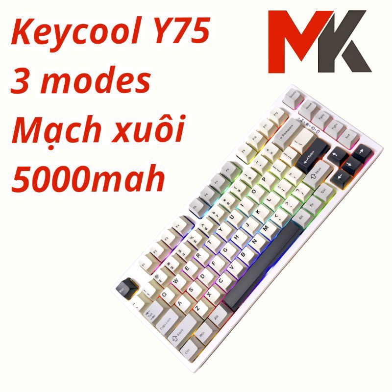 Bàn phím cơ Keycool Y75 3 mode led RGB mạch xuôi Hotswap 5 pin 5000mah