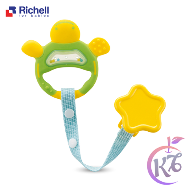 Miếng gặm nướu cho bé bằng nhựa cao cấp hình con rùa có dây đeo Richell - RC50341 - mieng can rang cho be