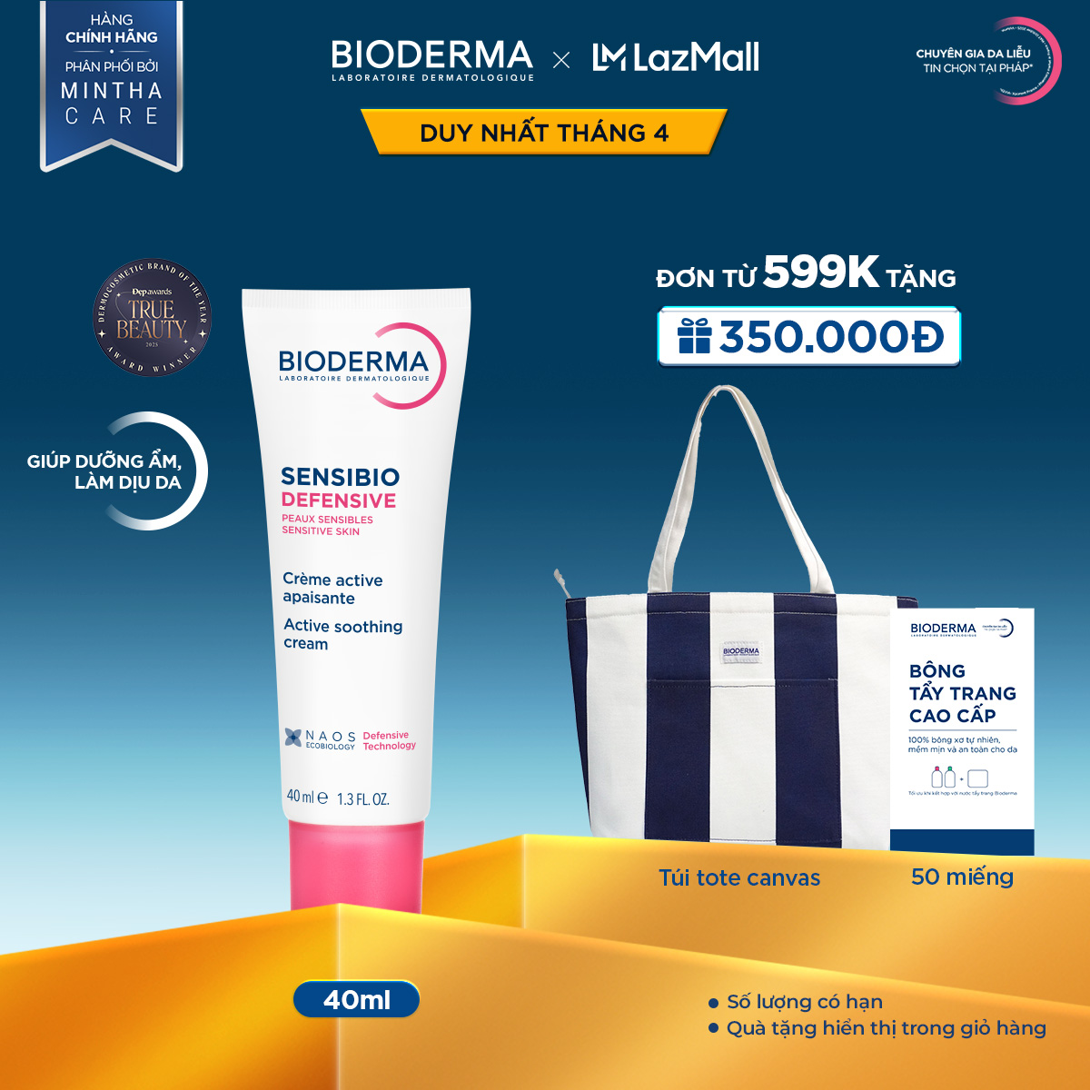 Kem dưỡng ẩm và làm dịu da, dành cho da nhạy cảm Bioderma Sensibio Defensive 40ml