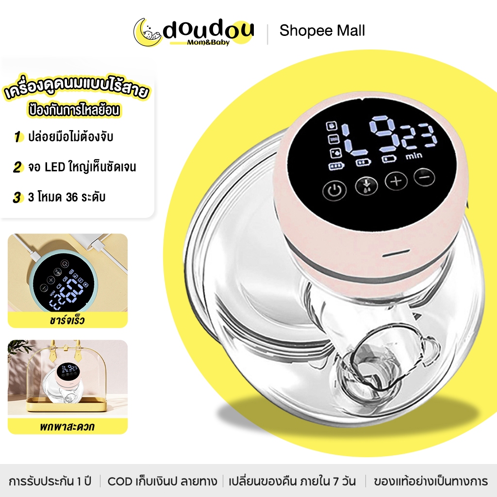 Doudou Wearable Electric Breast Pump, 3 Modes, 36 Levels, Fine Adjustment, Long-Lasting Use, Wireless, Prevents Backflow, Lightweight. ราคา 349 บาท*ส่งฟรี