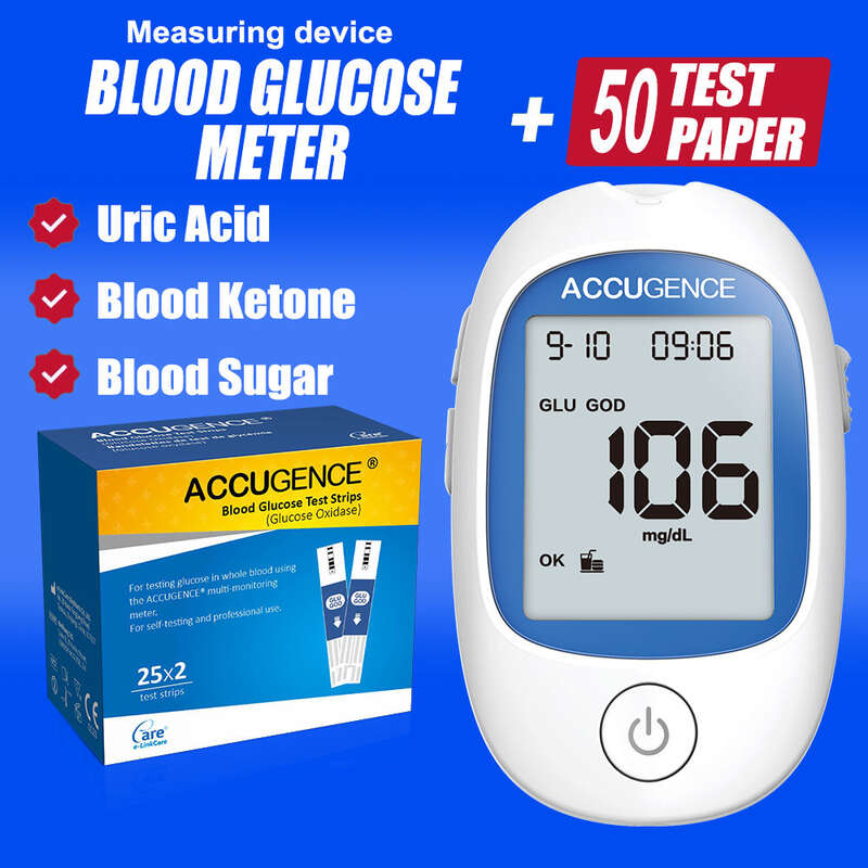 4in1 Glucose Monitor Diabetes Gout Device with Test Strips & Lancets MultiFunction Blood Ketone Uric Acid Testing Equipment .
