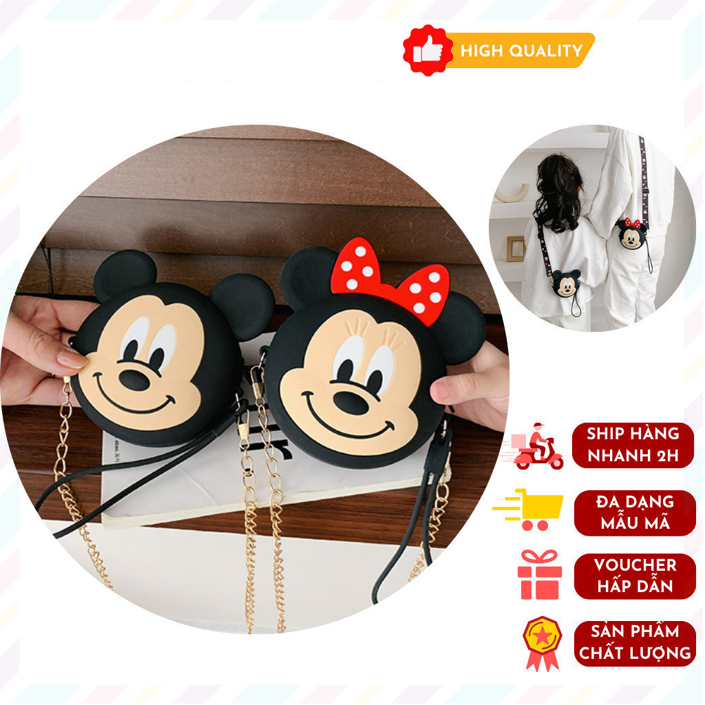 Ví Đeo Chéo Đựng Tiền Lẻ, Tiền Xu, Son, Vật Dụng Cá Nhân Hình Chuột Mickey Đáng Yêu Cho Bé và Mẹ .