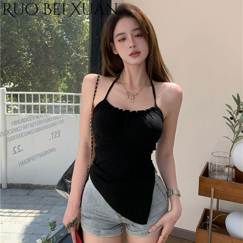 Ruo Bei Xuan Sexy Backless Halter Top with Irregular Hem and Waist-Cinching Design ราคา 118 บาท*ส่งฟรี