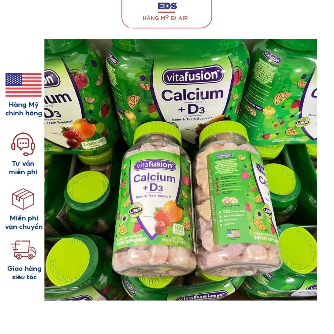 Kẹo dẻo bổ sung canxi Vitafusion Calcium 500mg 25mcg và Vitamin D3 100