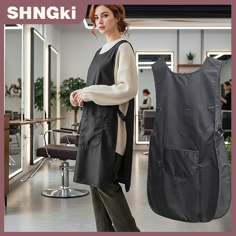 SHNGki Hai Mặt Không Thấm Nước Màu Đen Trong Suốt Tạp Dề Thợ Cắt Tóc Tóc Đồng Phục Salon Tạo Kiểu Tóc Tạp Dề Thợ Làm Tóc Vest Cho Vẻ Đẹp Salon Nail Salon