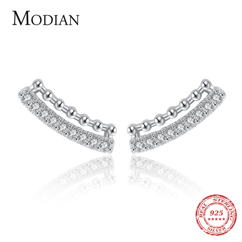 Modian Minimalism Bead Fashion Stud Earring 925 Sterling Silver Cubic Zirconia Elegant Earrings For Women Fine Jewelry Bijoux ราคา 251 บาท*ส่งฟรี