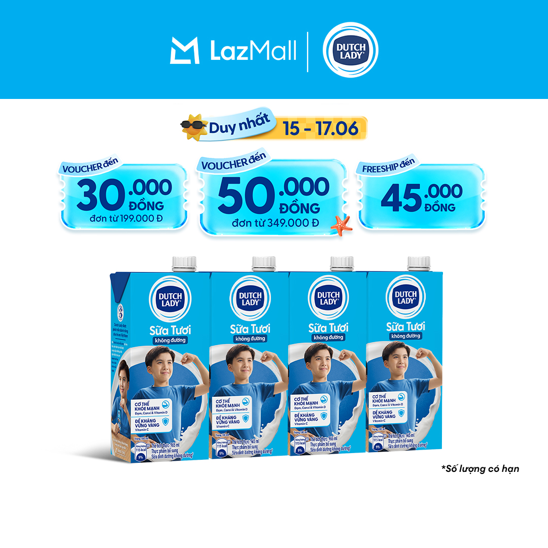 Combo 4 Hộp Sữa Tươi Tiệt Trùng Dutch Lady Cô Gái Hà Lan Không Đường 965ml