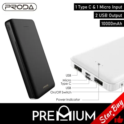 PRODA Hujon 10000mAh Dual USB Power Bank 10000 mAh PowerBank Portable Charger Charging Battery PD-P39 Compatible with Xiaomi Samsung iPhone Huawei